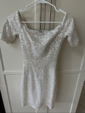 B Darlin White Sequin Off-Shoulder Mini Dress